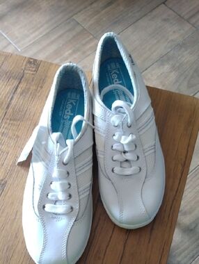 Keds White Athletic Sneakers with Blue Insoles